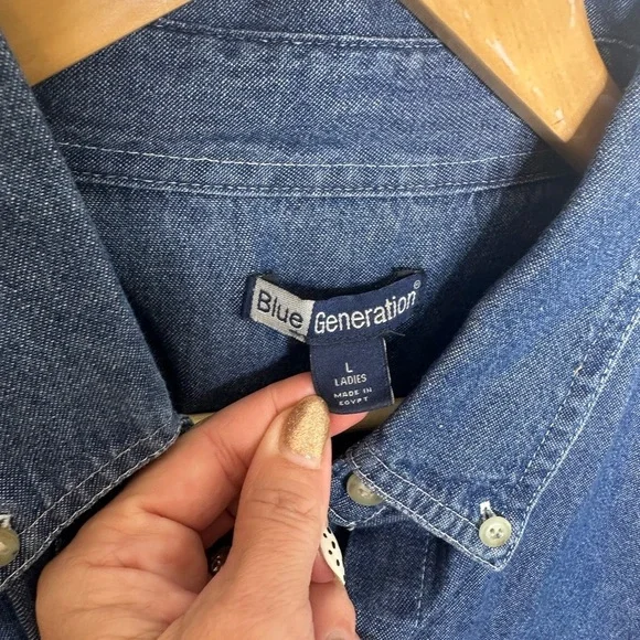 Vintage Blue Generation Denim Cat Shirt Embroidered Cats Print Pocket Large - Picture 4 of 5